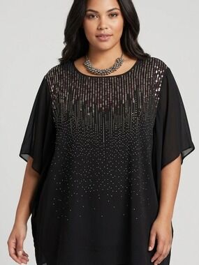 TORRID Black Sequin-Embellished Short Sleeve Top size 4X